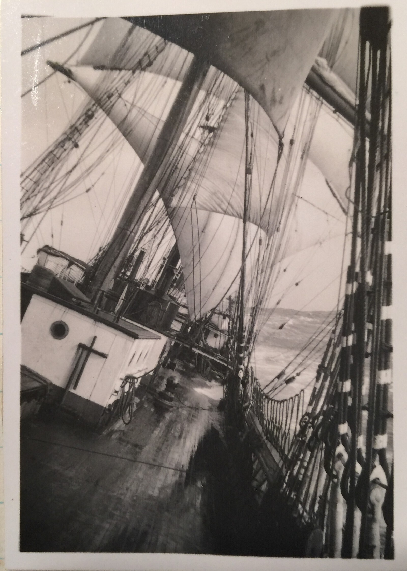 “Fine weather in the West Winds” (Eight knots) (Note triangular Cross Jack)